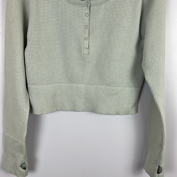 Aerie Offline Main Squeeze Seamless Waffle Cropped Henley Long Sleeve Top XL - Picture 4 of 13